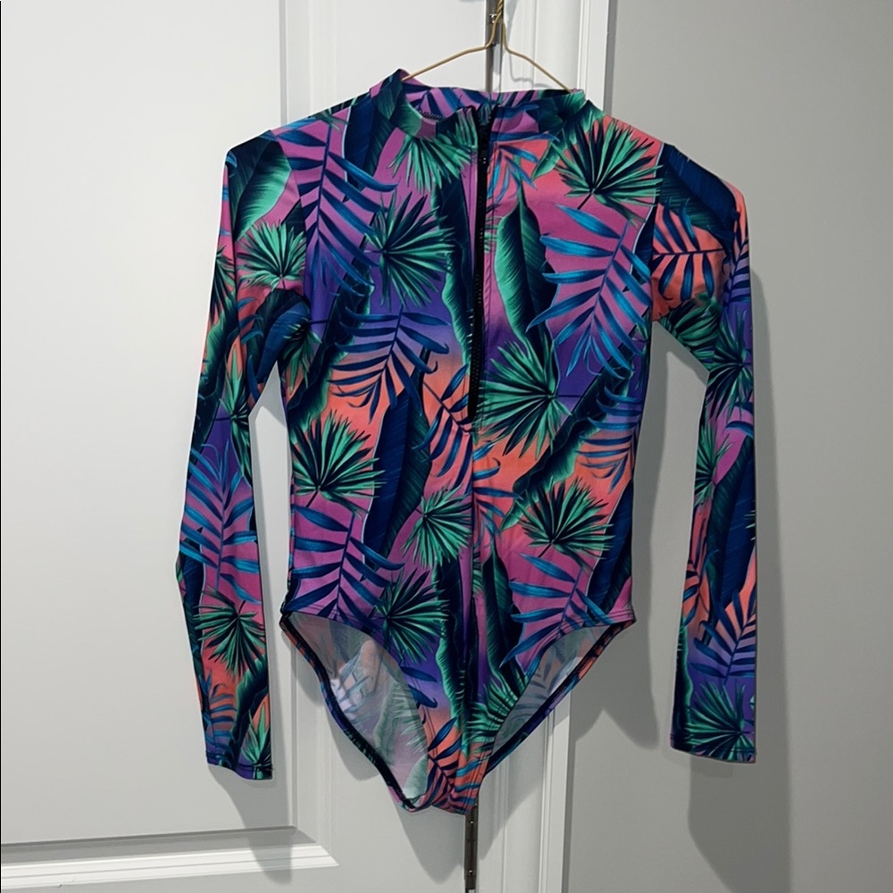 Fashion Nova Pink and Blue Rashguard Swimwear